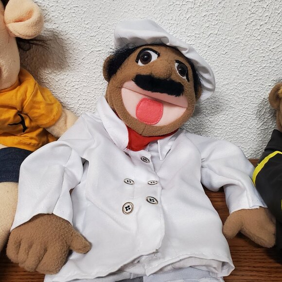 Plush Hand Puppets - Lot of 3 - Boy, Chef and Fireman - Various Brands - Picture 3 of 12